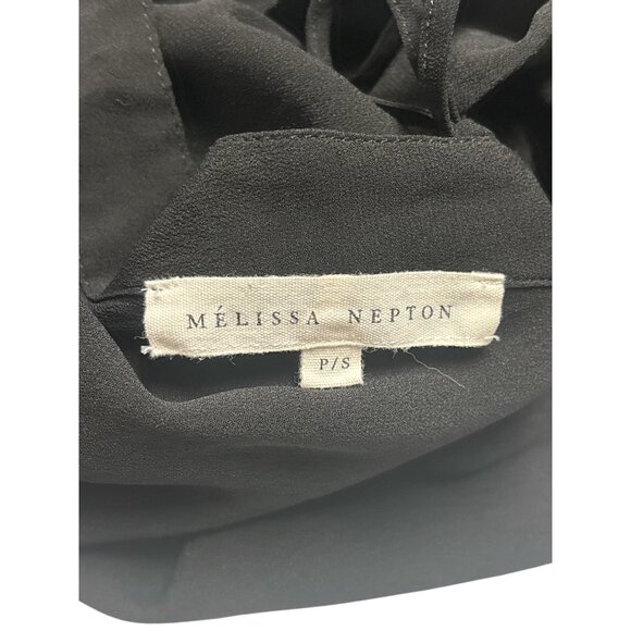 Minimalist Chic Mélissa Nepton Black Tie-Front Button Blouse Women’s P/S - Picture 6 of 9